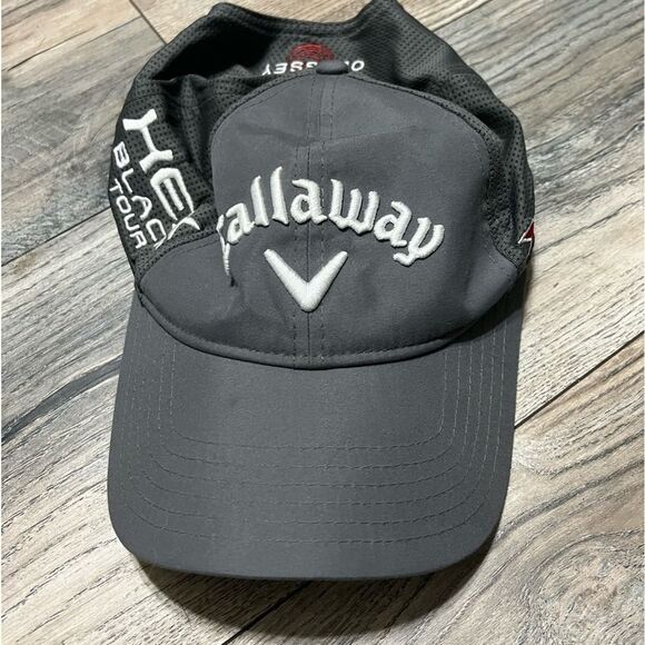 Callaway Men's Gray Golf Performance Adjustable Baseball Cap Hat Hex Black Tour - Picture 1 of 7